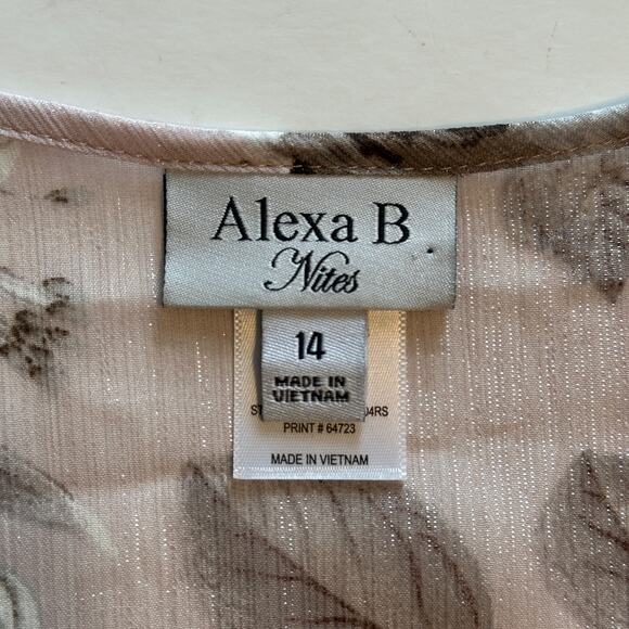 Alexa B Nites NEW Floral Shimmery Maxi Dress Womens Sz 14 Lavender Smocked Long - Picture 4 of 8